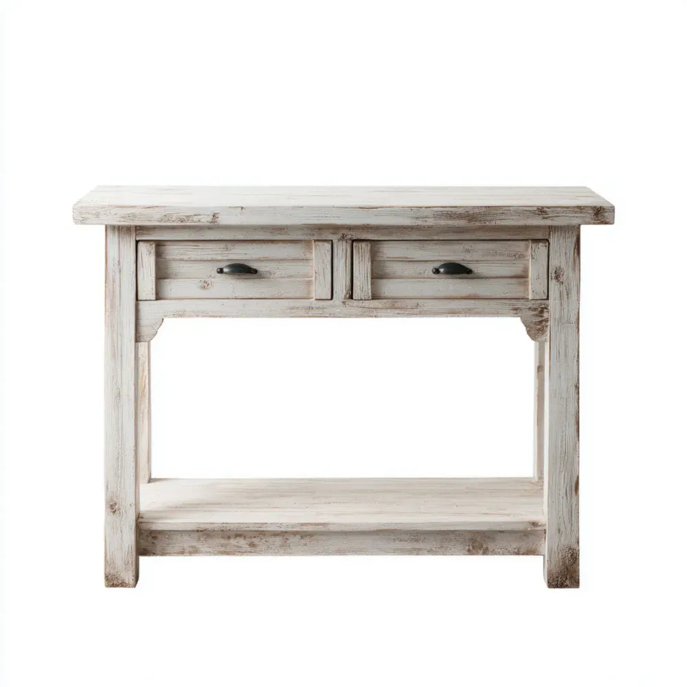 Console Table Wood 120x35x80 cm - Distressed White - Rustic Design
