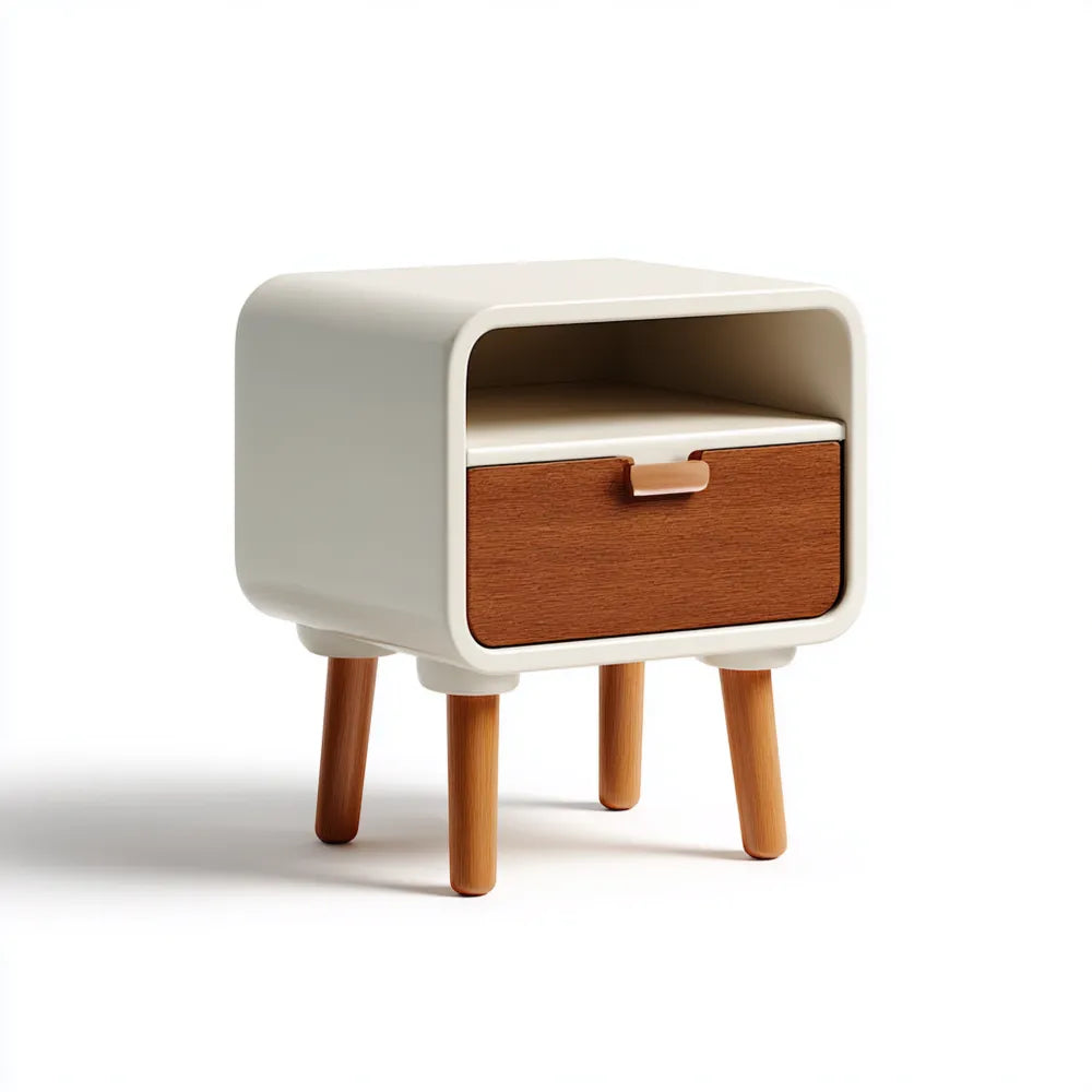 Modern Bedside Table 45x30x50 cm - White/Brown - Contemporary Design