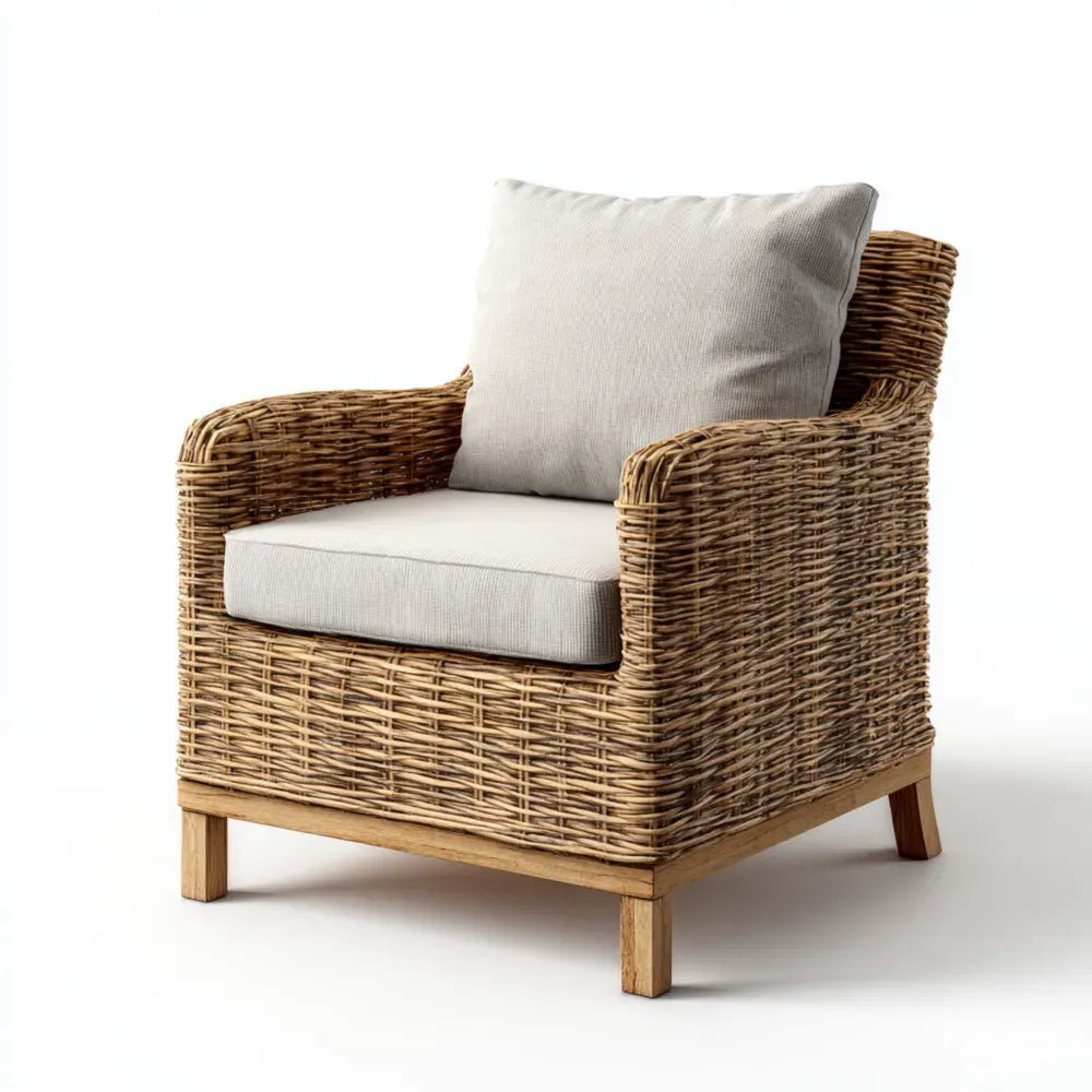 Patio Lounge Chair Wicker and Linen 85x90x75 cm - Light Gray - Contemporary Design