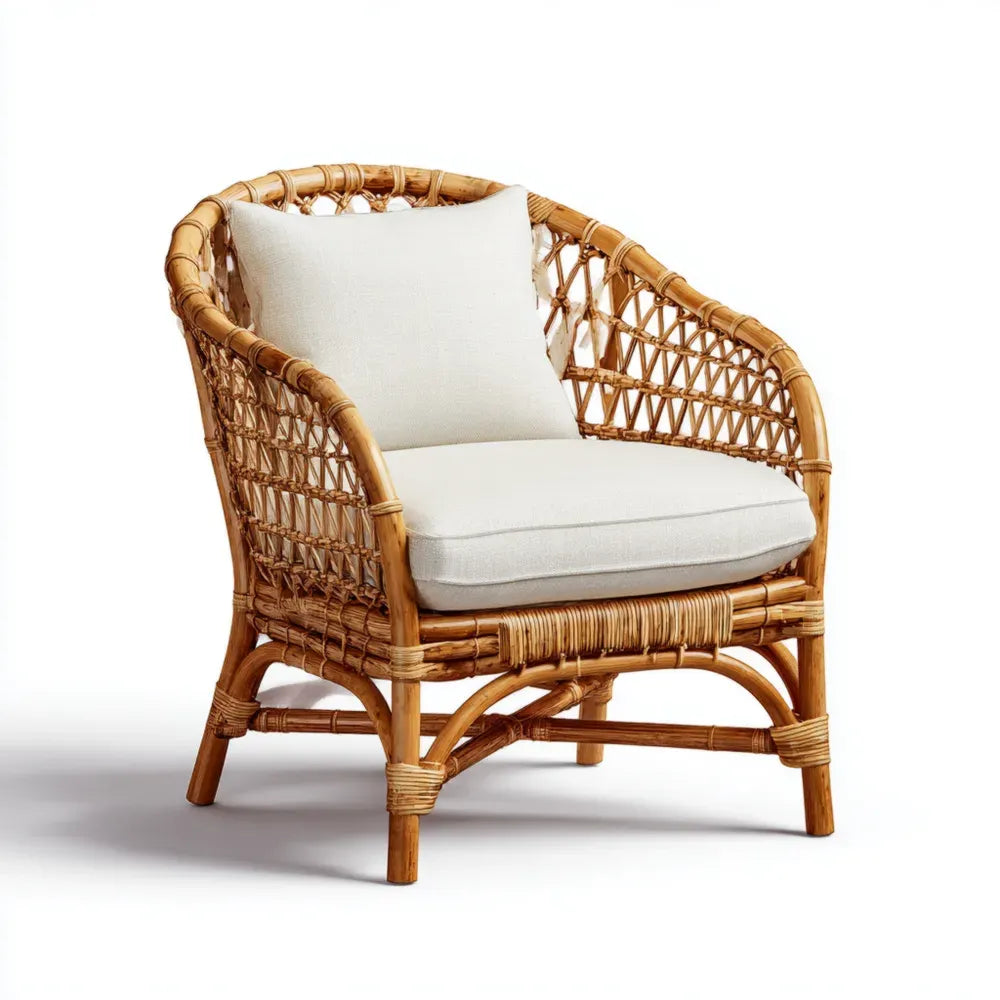 Patio Lounge Chair Rattan Wicker 75x65x80 cm - Natural - Bohemian Design