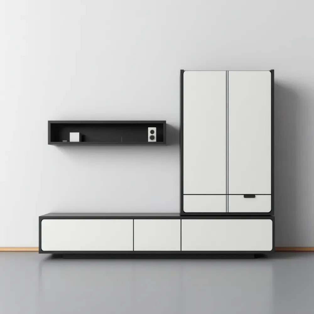 TV Stand and Media Unit - Wood and Metal 200x40x180 cm - Black/White - Modern Design