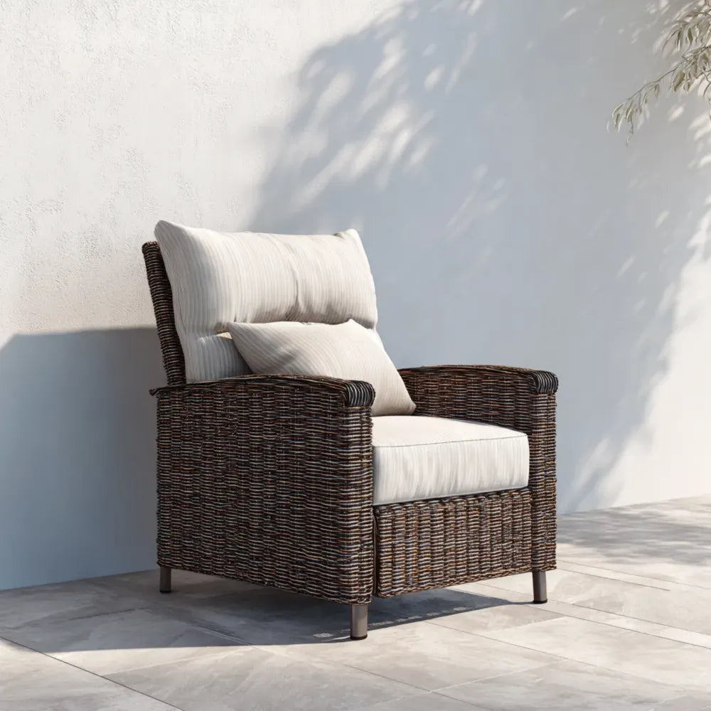 Patio Lounge Chair - Rattan Wicker with Cushions 80x85x90 cm - Beige/Brown - Modern Outdoor Design