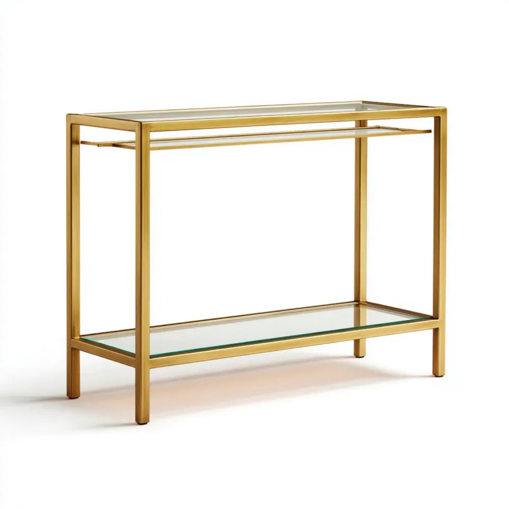 Console Table 120x35x75 cm - Glass Top Gold Frame Modern Design