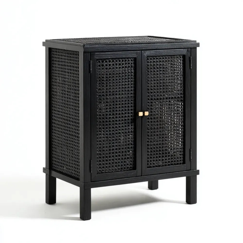 Black Wooden Woven Design Cabinet 70x40x90 cm