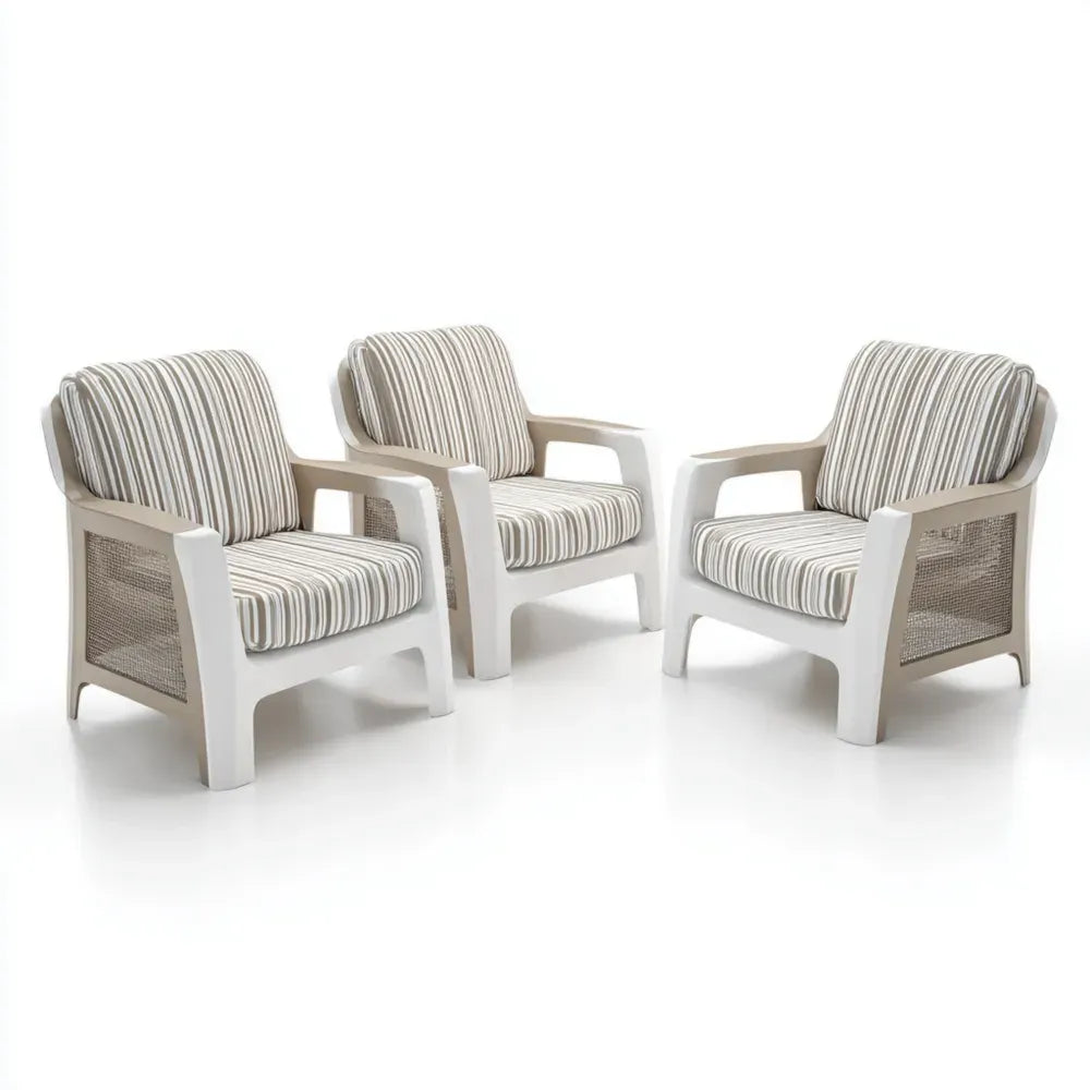 Patio Lounge Chair Set - Rattan Texture 75x80x85 cm ¨C Beige/White ¨C Contemporary Style