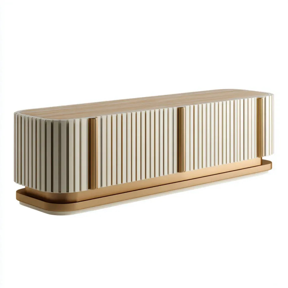 Media Unit Wood Veneer 180x45x50 cm - Beige - Contemporary Design